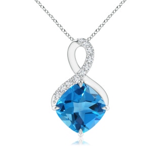 8mm AAAA Claw-Set Swiss Blue Topaz Infinity Pendant with Diamonds in P950 Platinum