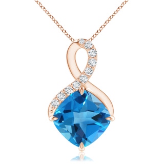 9mm AAAA Claw-Set Swiss Blue Topaz Infinity Pendant with Diamonds in 18K Rose Gold