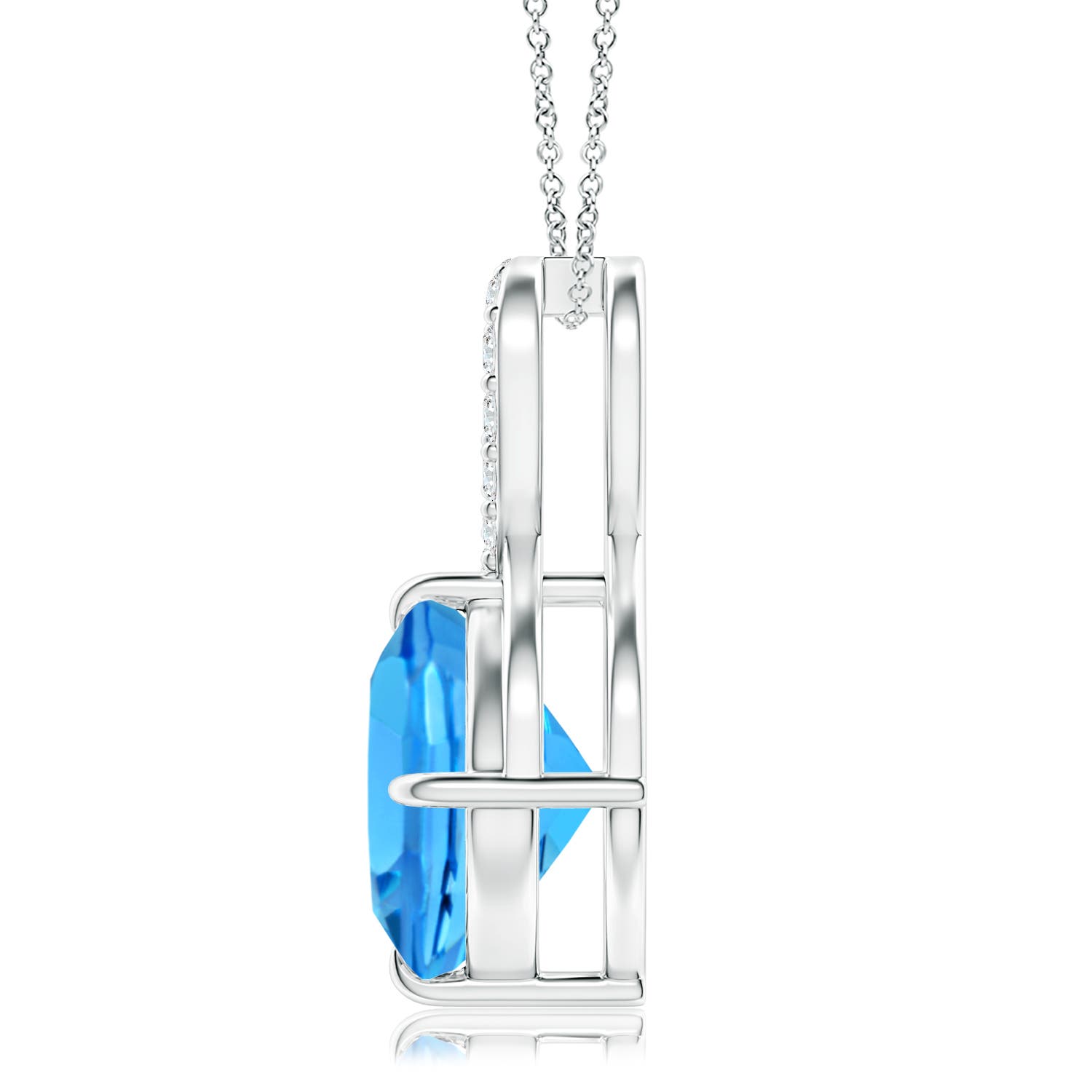 9mm AAAA Claw-Set Swiss Blue Topaz Infinity Pendant with Diamonds in White Gold