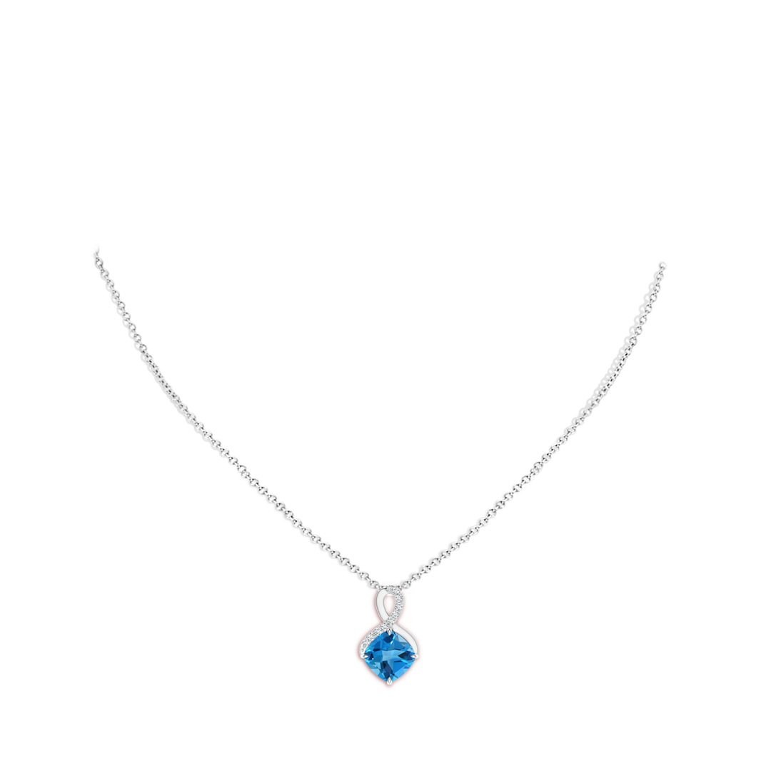 9mm AAAA Claw-Set Swiss Blue Topaz Infinity Pendant with Diamonds in White Gold - body_neck