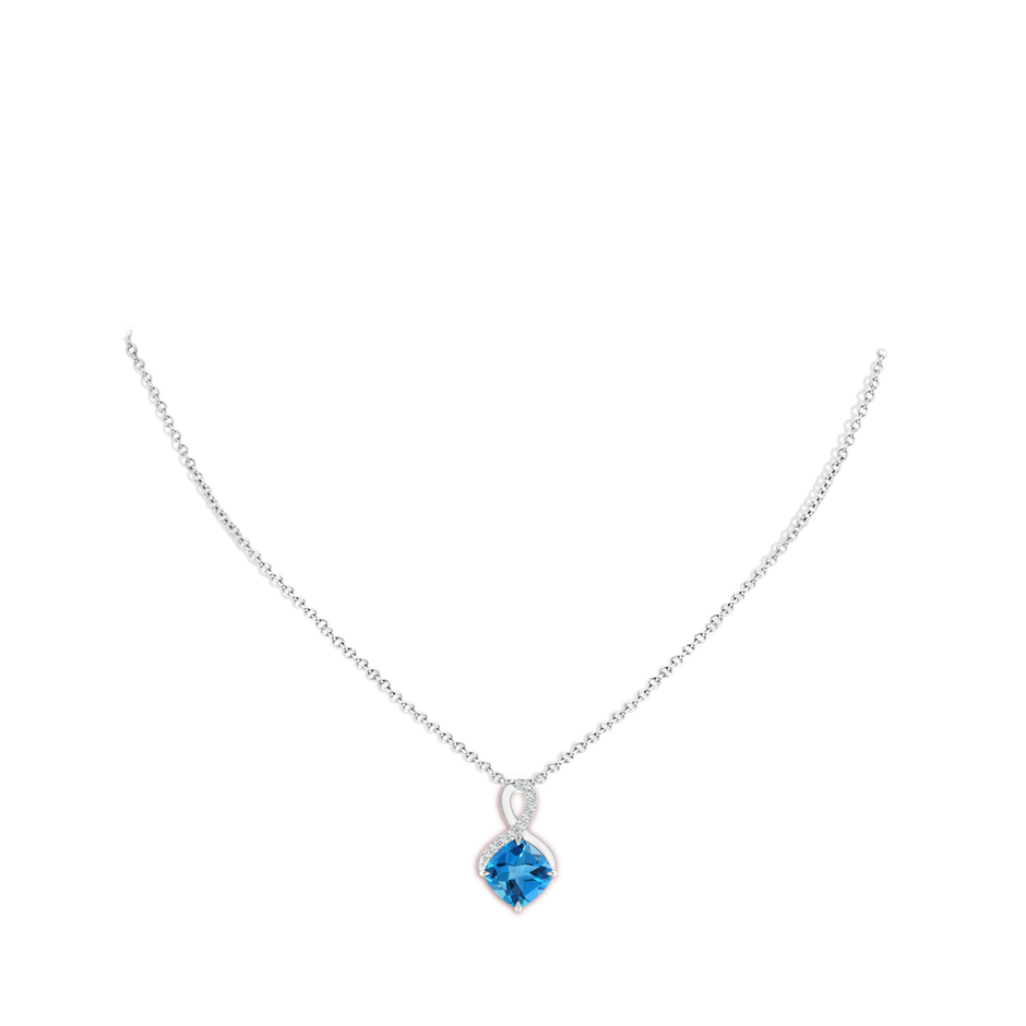 9mm AAAA Claw-Set Swiss Blue Topaz Infinity Pendant with Diamonds in White Gold pen