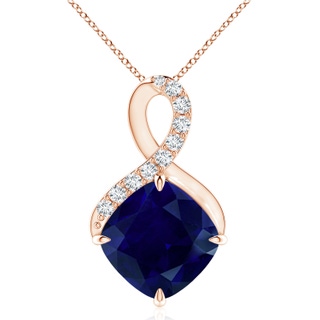 10mm AA Claw-Set Sapphire Infinity Pendant with Diamonds in Rose Gold