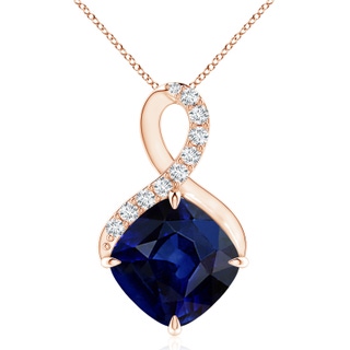 10mm AAA Claw-Set Sapphire Infinity Pendant with Diamonds in 10K Rose Gold
