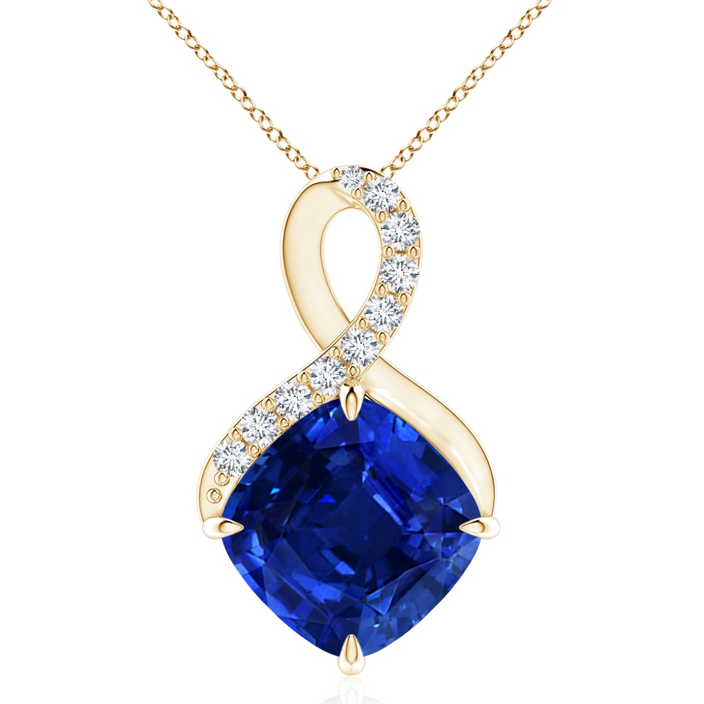 10mm Lab-Grown Claw-Set Sapphire Infinity Pendant with Diamonds in Yellow Gold
