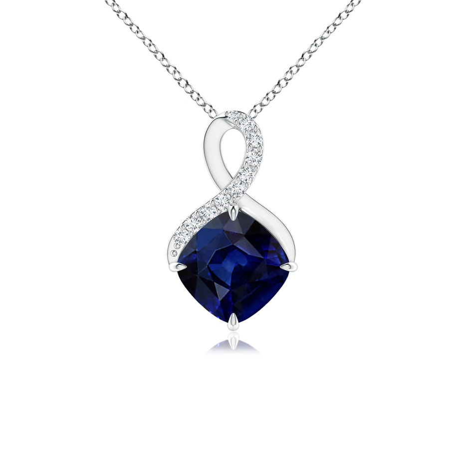 6mm AAA Claw-Set Sapphire Infinity Pendant with Diamonds in White Gold 