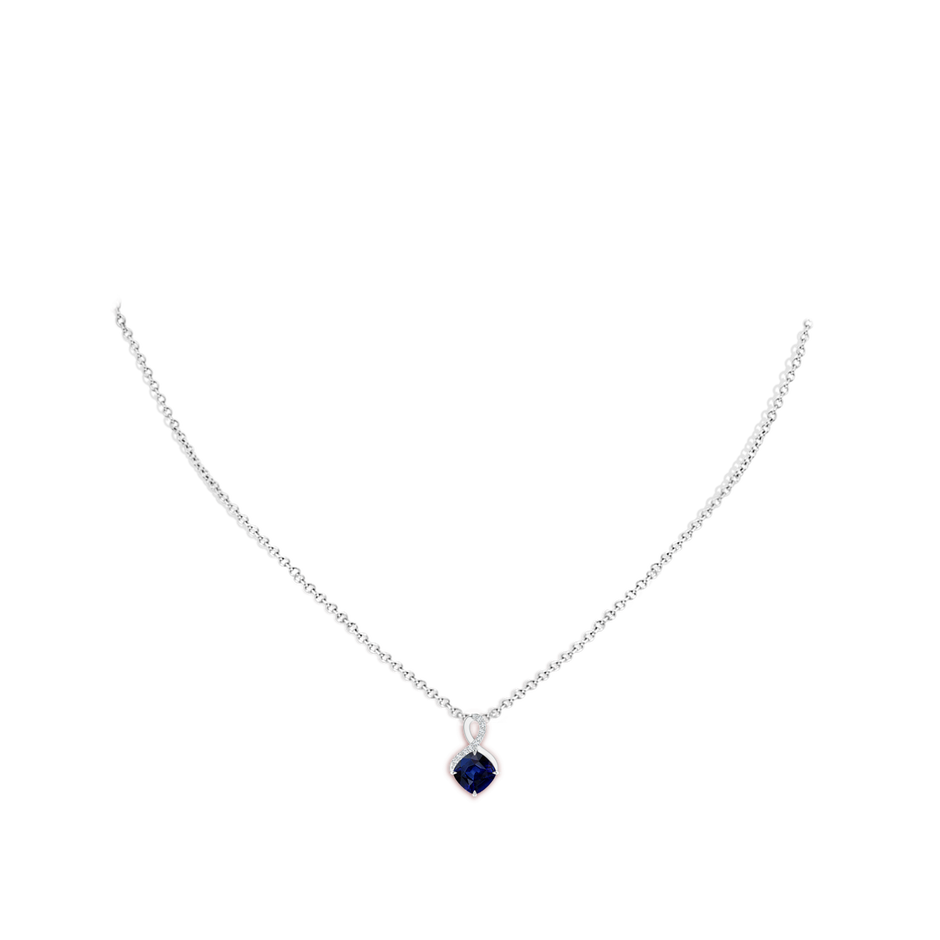 6mm AAA Claw-Set Sapphire Infinity Pendant with Diamonds in White Gold pen