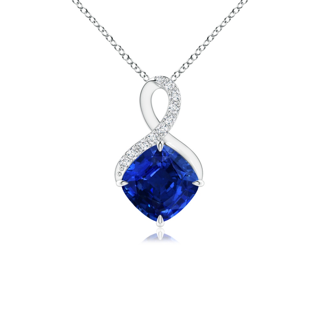 6mm AAAA Claw-Set Sapphire Infinity Pendant with Diamonds in S999 Silver