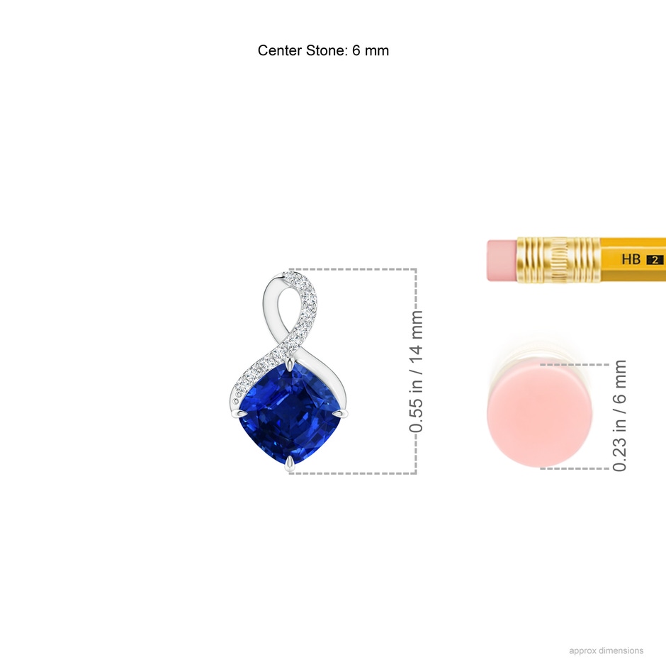 6mm Lab-Grown Claw-Set Sapphire Infinity Pendant with Diamonds in S999 Silver ruler