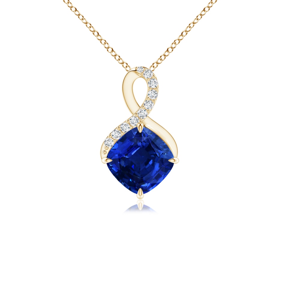 6mm AAAA Claw-Set Sapphire Infinity Pendant with Diamonds in Yellow Gold 