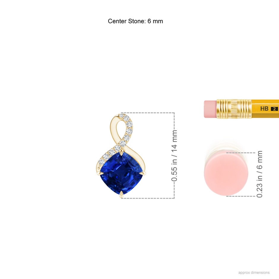 6mm AAAA Claw-Set Sapphire Infinity Pendant with Diamonds in Yellow Gold ruler