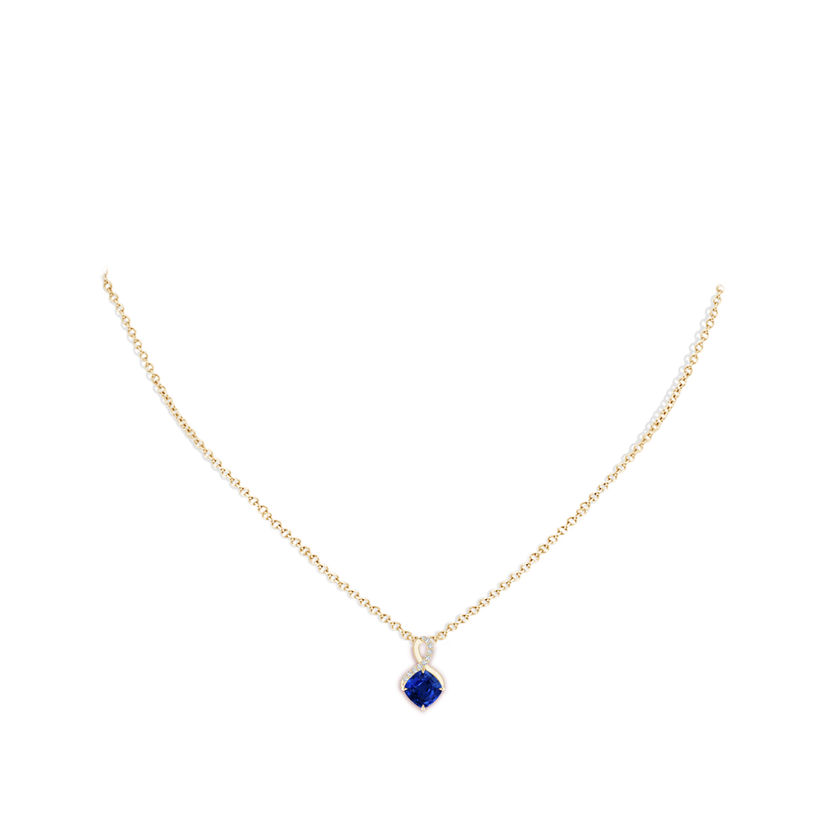 6mm AAAA Claw-Set Sapphire Infinity Pendant with Diamonds in Yellow Gold pen