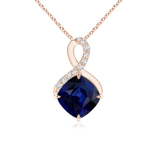 7mm AAA Claw-Set Sapphire Infinity Pendant with Diamonds in Rose Gold