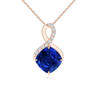 7mm AAAA Claw-Set Sapphire Infinity Pendant with Diamonds in Rose Gold