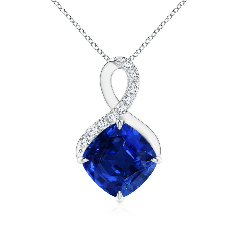 8mm Lab-Grown Claw-Set Sapphire Infinity Pendant with Diamonds in S999 Silver 