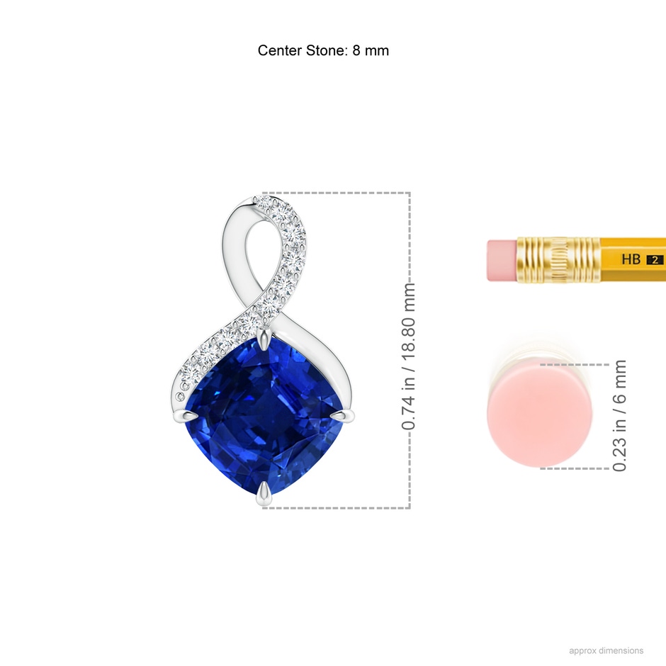 8mm Lab-Grown Claw-Set Sapphire Infinity Pendant with Diamonds in S999 Silver ruler