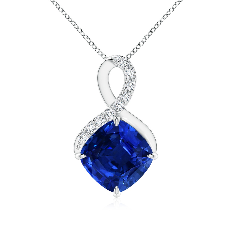 8mm Lab-Grown Claw-Set Sapphire Infinity Pendant with Diamonds in White Gold 