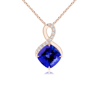 6mm AAAA Claw-Set Tanzanite Infinity Pendant with Diamonds in Rose Gold