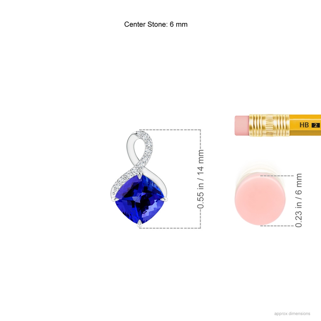 6mm AAAA Claw-Set Tanzanite Infinity Pendant with Diamonds in S999 Silver ruler