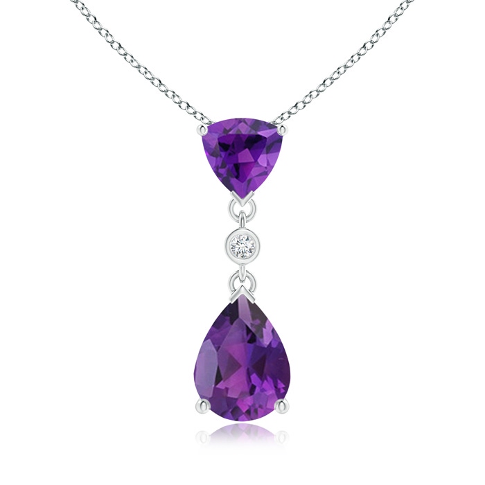 8x6mm AAA Trillion and Pear Amethyst Drop Pendant with Diamond in White Gold