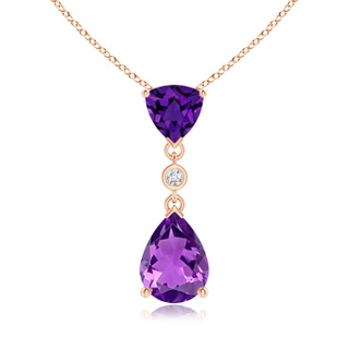 8x6mm AAAA Trillion and Pear Amethyst Drop Pendant with Diamond in Rose Gold