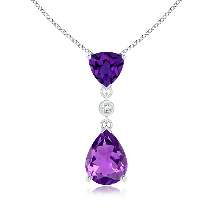 8x6mm AAAA Trillion and Pear Amethyst Drop Pendant with Diamond in S999 Silver