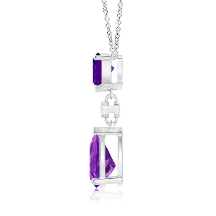 8x6mm AAAA Trillion and Pear Amethyst Drop Pendant with Diamond in White Gold product image