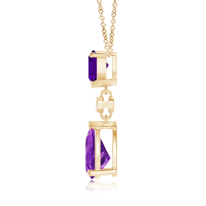 8x6mm AAAA Trillion and Pear Amethyst Drop Pendant with Diamond in Yellow Gold product image