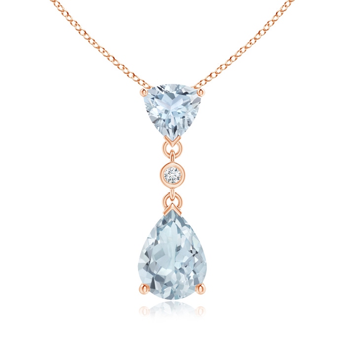 8x6mm A Trillion and Pear Aquamarine Drop Pendant with Diamond in Rose Gold 