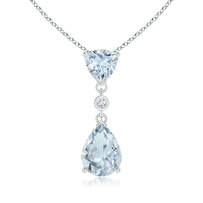 8x6mm A Trillion and Pear Aquamarine Drop Pendant with Diamond in S999 Silver 