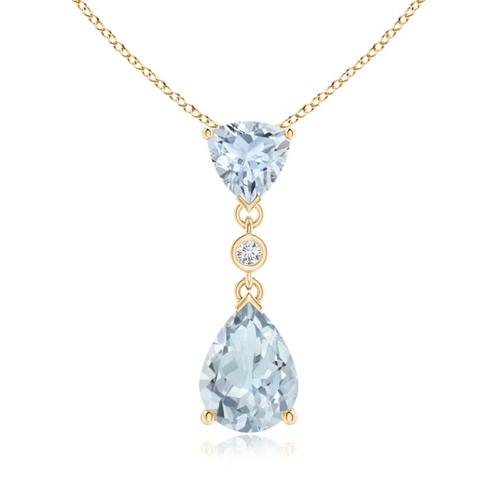 8x6mm A Trillion and Pear Aquamarine Drop Pendant with Diamond in Yellow Gold 