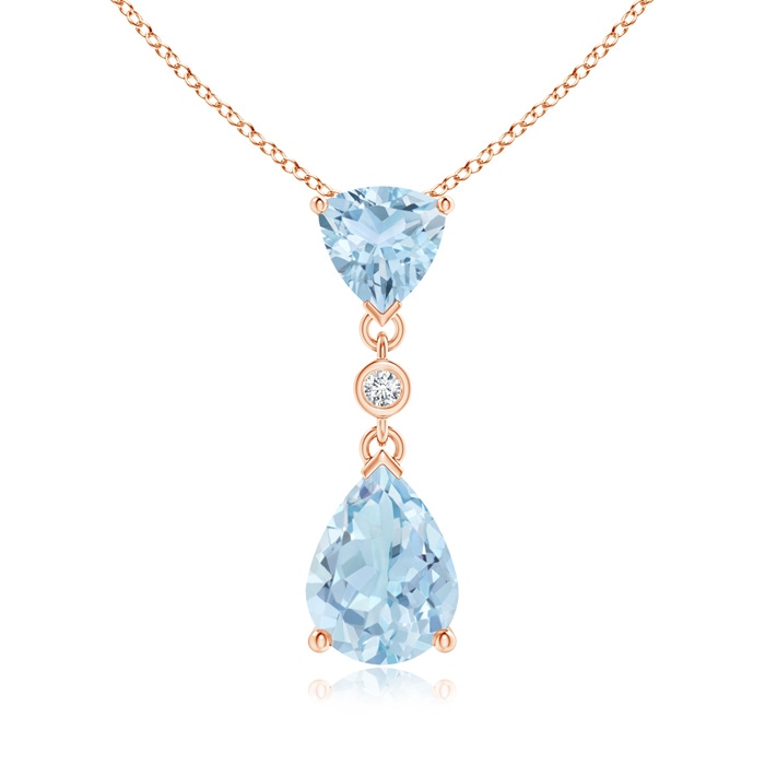 8x6mm AA Trillion and Pear Aquamarine Drop Pendant with Diamond in Rose Gold 