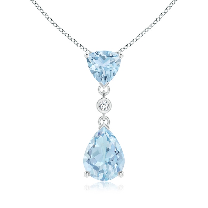 8x6mm AA Trillion and Pear Aquamarine Drop Pendant with Diamond in White Gold 