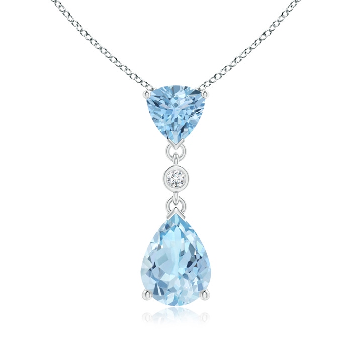 8x6mm AAA Trillion and Pear Aquamarine Drop Pendant with Diamond in White Gold