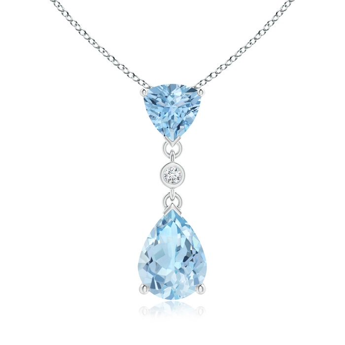 8x6mm AAA Trillion and Pear Aquamarine Drop Pendant with Diamond in White Gold 