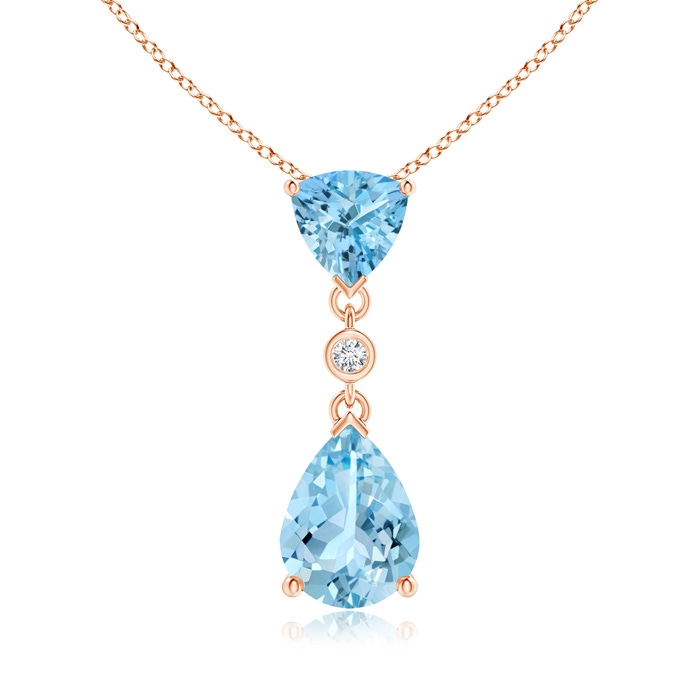 8x6mm AAAA Trillion and Pear Aquamarine Drop Pendant with Diamond in Rose Gold