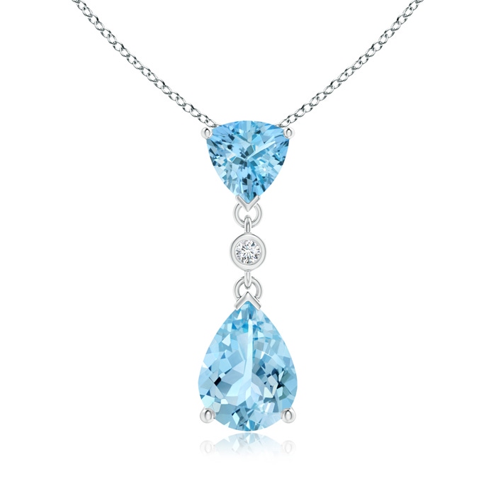 8x6mm AAAA Trillion and Pear Aquamarine Drop Pendant with Diamond in S999 Silver