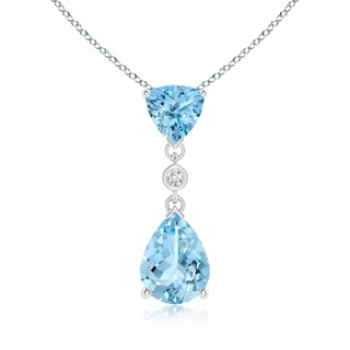 8x6mm AAAA Trillion and Pear Aquamarine Drop Pendant with Diamond in White Gold