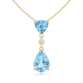 8x6mm AAAA Trillion and Pear Aquamarine Drop Pendant with Diamond in Yellow Gold