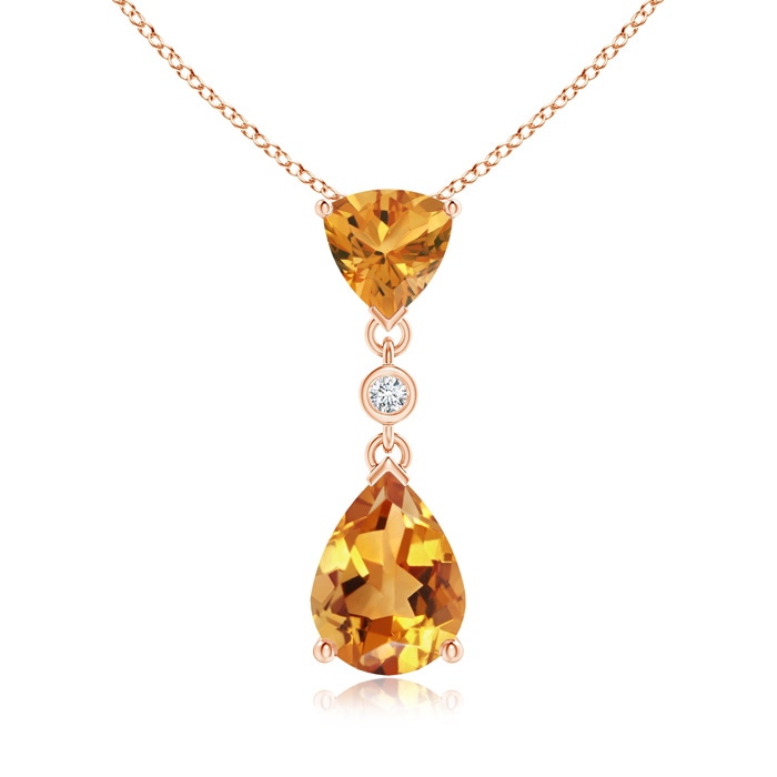8x6mm AA Trillion and Pear Citrine Drop Pendant with Diamond in 9K Rose Gold 