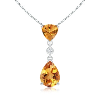 8x6mm AA Trillion and Pear Citrine Drop Pendant with Diamond in White Gold