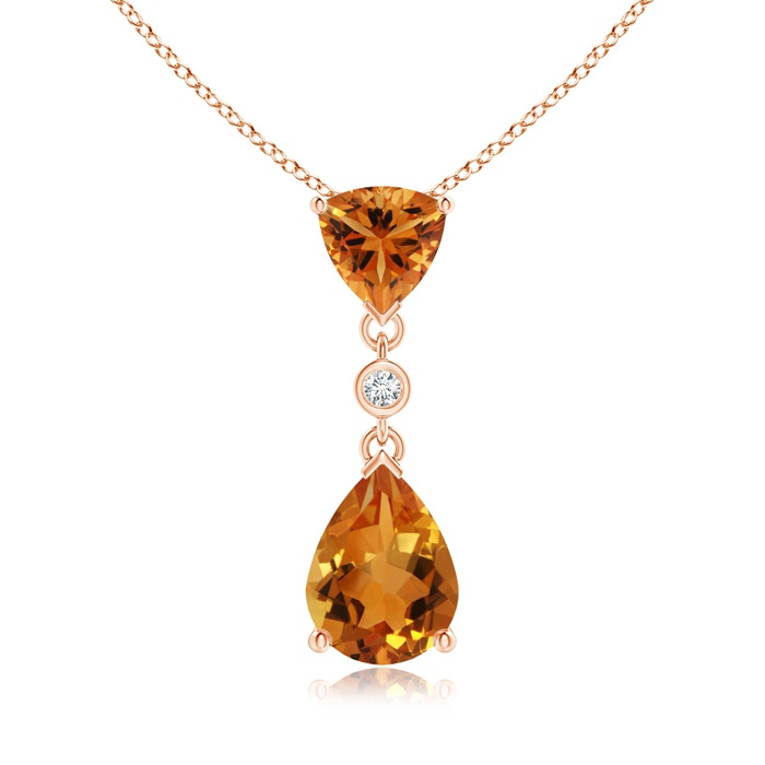8x6mm AAA Trillion and Pear Citrine Drop Pendant with Diamond in Rose Gold 