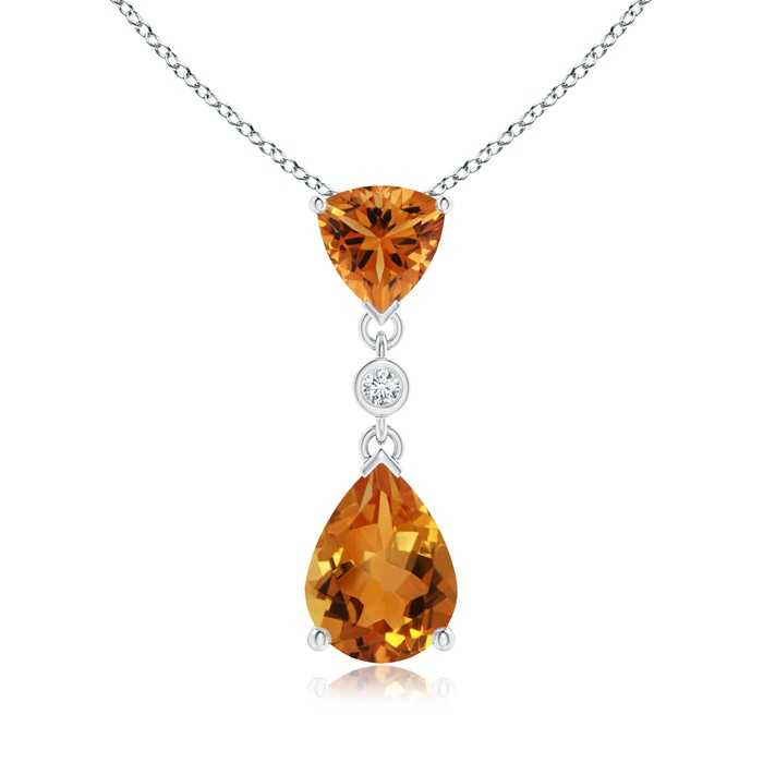 8x6mm AAA Trillion and Pear Citrine Drop Pendant with Diamond in S999 Silver