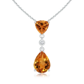 8x6mm AAA Trillion and Pear Citrine Drop Pendant with Diamond in White Gold