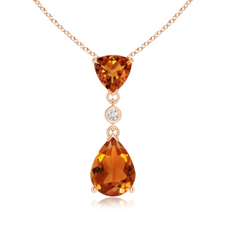 8x6mm AAAA Trillion and Pear Citrine Drop Pendant with Diamond in 9K Rose Gold