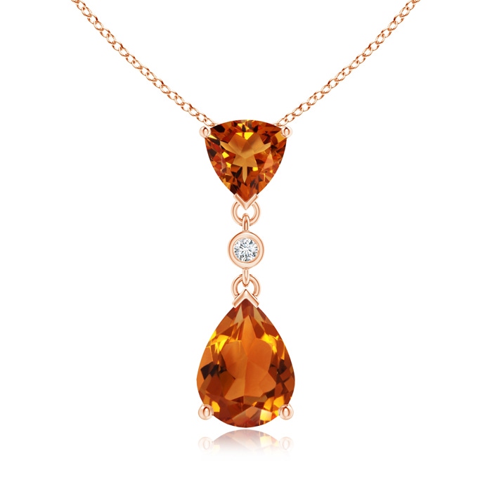 8x6mm AAAA Trillion and Pear Citrine Drop Pendant with Diamond in Rose Gold