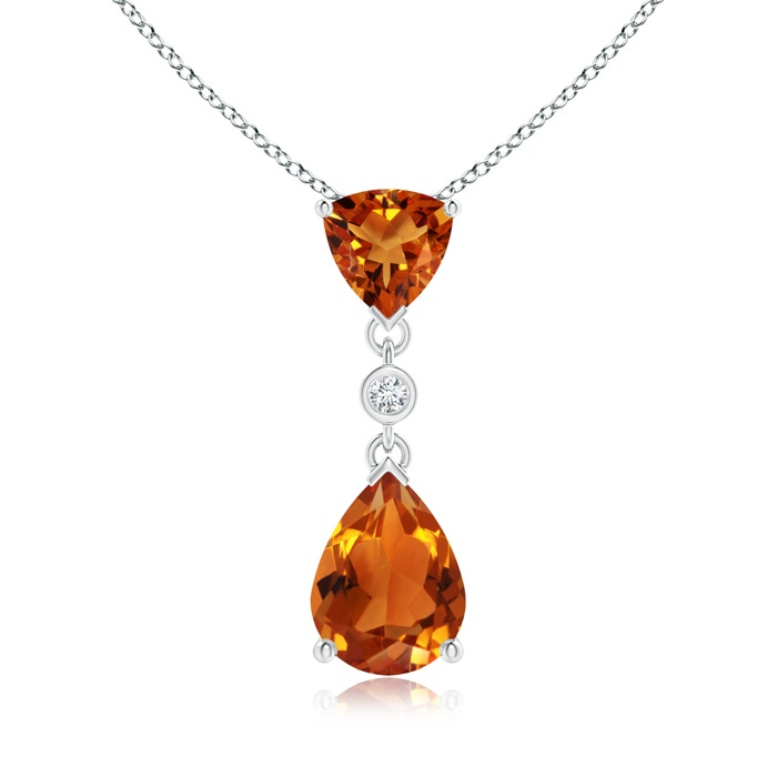 8x6mm AAAA Trillion and Pear Citrine Drop Pendant with Diamond in S999 Silver