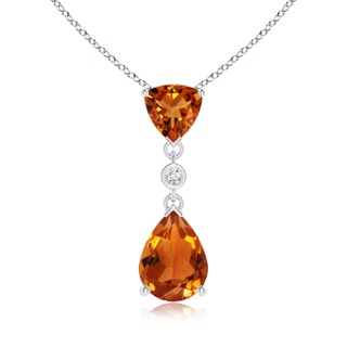 8x6mm AAAA Trillion and Pear Citrine Drop Pendant with Diamond in White Gold