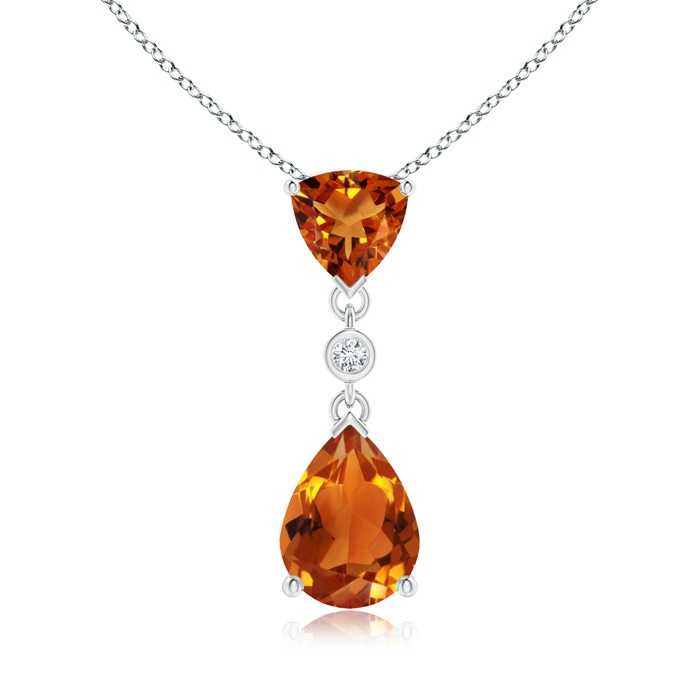 8x6mm AAAA Trillion and Pear Citrine Drop Pendant with Diamond in White Gold 