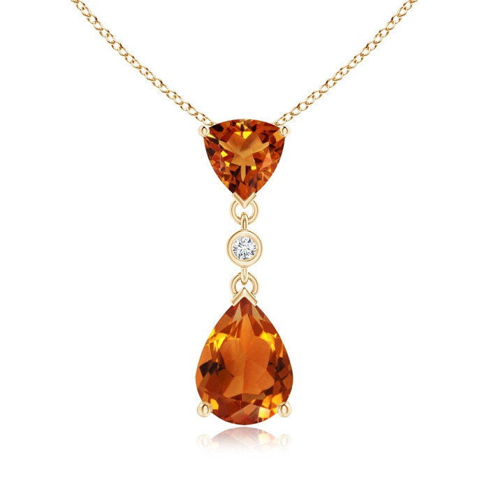 8x6mm AAAA Trillion and Pear Citrine Drop Pendant with Diamond in Yellow Gold 