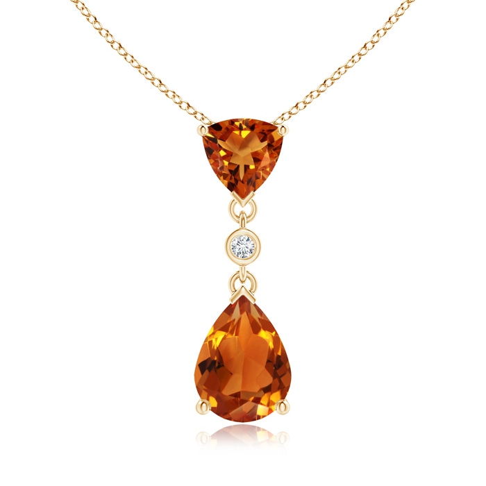 8x6mm AAAA Trillion and Pear Citrine Drop Pendant with Diamond in Yellow Gold